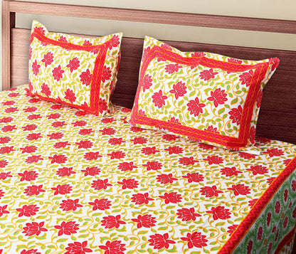 120/120 Celebration 100% Cotton Super Jumbo King Size Double Bedsheet with 2 Pillow Covers, Elegant Design & Cozy Comfort - HLB79