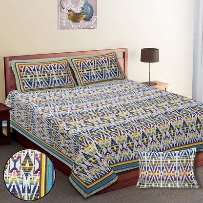 108/108 Colours of Joy 100% Cotton Jumbo Size Double Bedsheet with 2 Pillow Covers, Vibrant & Breathable Fabric - HLB72
