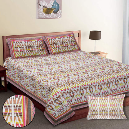 108/108 Colours of Joy 100% Cotton Jumbo Size Double Bedsheet with 2 Pillow Covers, Vibrant & Breathable Fabric - HLB72
