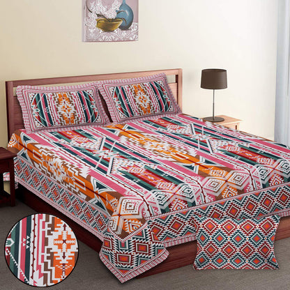 108/108 Colours of Joy 100% Cotton Jumbo Size Double Bedsheet with 2 Pillow Covers, Vibrant & Breathable Fabric - HLB72