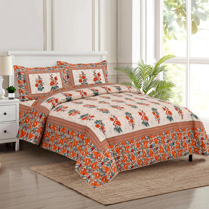 100/108 Discharge Buity 100% Cotton Super King Size Double Bedsheet with 2 Pillow Covers, Ultra-Breathable & Skin-Friendly - HLB37