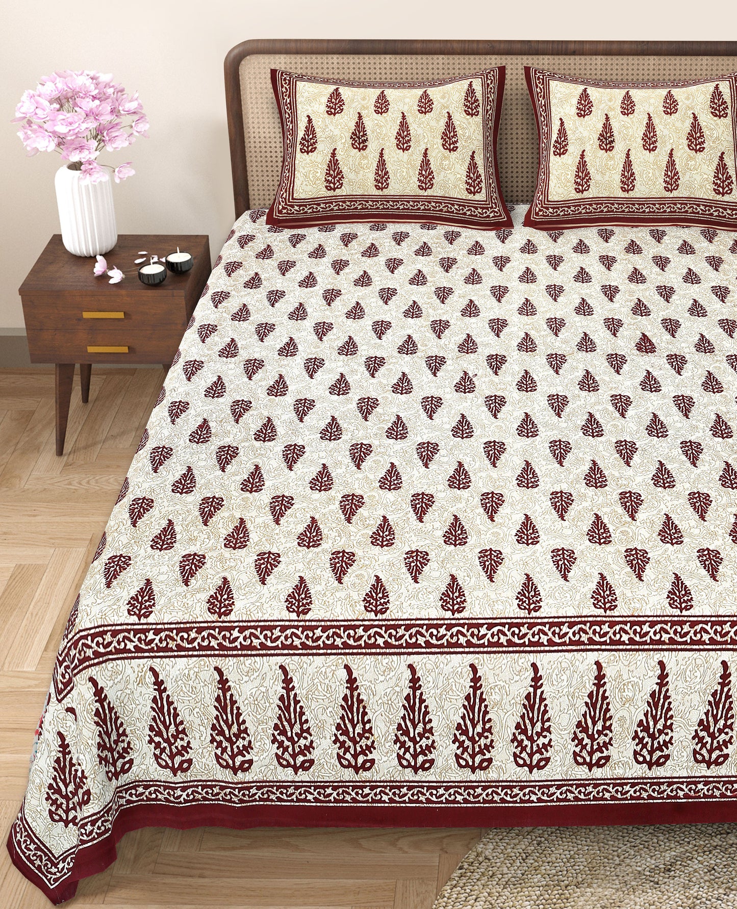 89'' ECO Viscose Mix Queen Size Double Bedsheet with 2 Pillow Covers, Breathable, Wrinkle-Free & Ultra-Soft Fabric - HLB01