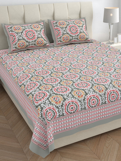 95/108 Eklavya 100% Cotton Large King Size Double Bedsheet with 2 Pillow Covers, Super Soft & High Durability - HLB19