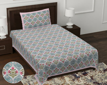 63" Forever 100% Cotton Single Bedsheet with 1 Pillow Cover, Cozy & Breathable Fabric - HLB05