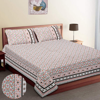 90/108 Fortune 100% Cotton Standard King Size Double Bedsheet with 2 Pillow Covers, Premium Comfort & Smooth Texture - HLB09