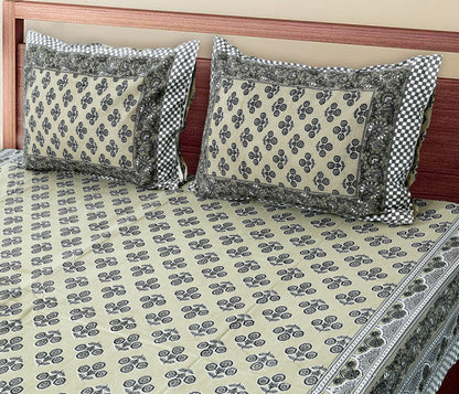 90/108 Fortune 100% Cotton Standard King Size Double Bedsheet with 2 Pillow Covers, Premium Comfort & Smooth Texture - HLB09