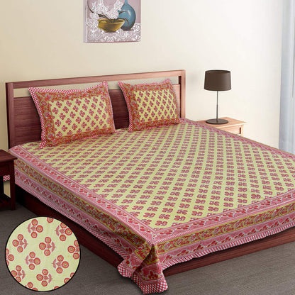 90/108 Fortune 100% Cotton Standard King Size Double Bedsheet with 2 Pillow Covers, Premium Comfort & Smooth Texture - HLB09