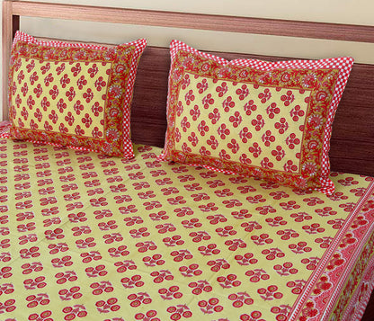 90/108 Fortune 100% Cotton Standard King Size Double Bedsheet with 2 Pillow Covers, Premium Comfort & Smooth Texture - HLB09