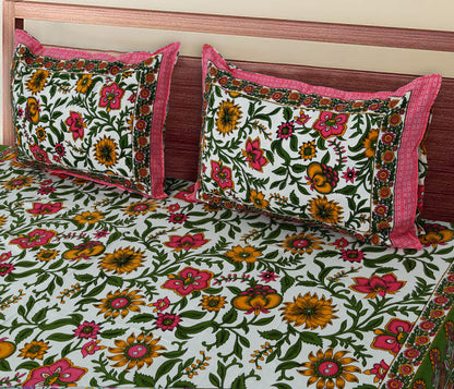90/108 Fortune 100% Cotton Standard King Size Double Bedsheet with 2 Pillow Covers, Premium Comfort & Smooth Texture - HLB09