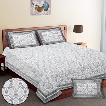 90/108 Fortune 100% Cotton Standard King Size Double Bedsheet with 2 Pillow Covers, Premium Comfort & Smooth Texture - HLB09