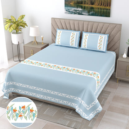 108/108 G-20 100% Cotton Jumbo Size Double Bedsheet with 2 Pillow Covers, Soft Texture & Breathable Fabric - HLB67