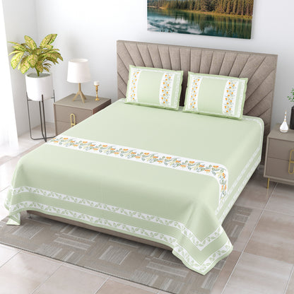 108/108 G-20 100% Cotton Jumbo Size Double Bedsheet with 2 Pillow Covers, Soft Texture & Breathable Fabric - HLB67