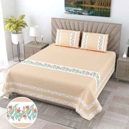 108/108 G-20 100% Cotton Jumbo Size Double Bedsheet with 2 Pillow Covers, Soft Texture & Breathable Fabric - HLB67