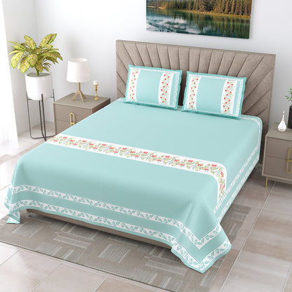 108/108 G-20 100% Cotton Jumbo Size Double Bedsheet with 2 Pillow Covers, Soft Texture & Breathable Fabric - HLB67