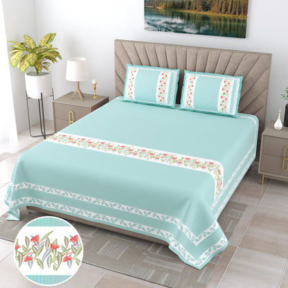 108/108 G-20 100% Cotton Jumbo Size Double Bedsheet with 2 Pillow Covers, Soft Texture & Breathable Fabric - HLB67