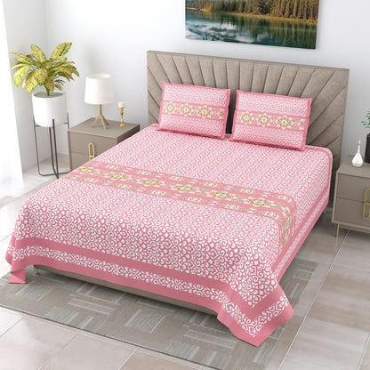 108/108 G-20 100% Cotton Jumbo Size Double Bedsheet with 2 Pillow Covers, Soft Texture & Breathable Fabric - HLB67