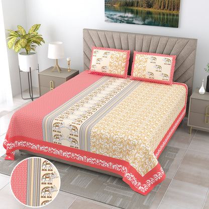 108/108 G-20 100% Cotton Jumbo Size Double Bedsheet with 2 Pillow Covers, Soft Texture & Breathable Fabric - HLB67