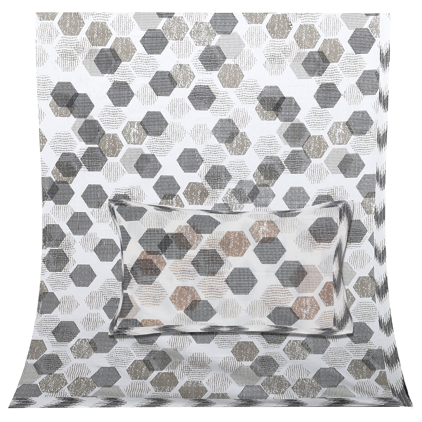 70/100 Geometrical 100% Cotton Single Bedsheet with 2 Pillow Covers, Soft & Elegant Design - HLB11