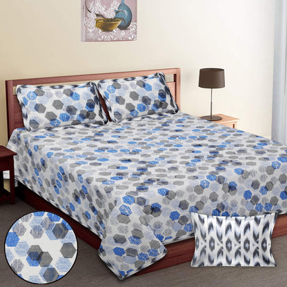70/100 Geometrical 100% Cotton Single Bedsheet with 2 Pillow Covers, Soft & Elegant Design - HLB11