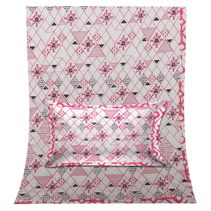 70/100 Geometrical 100% Cotton Single Bedsheet with 2 Pillow Covers, Soft & Elegant Design - HLB11