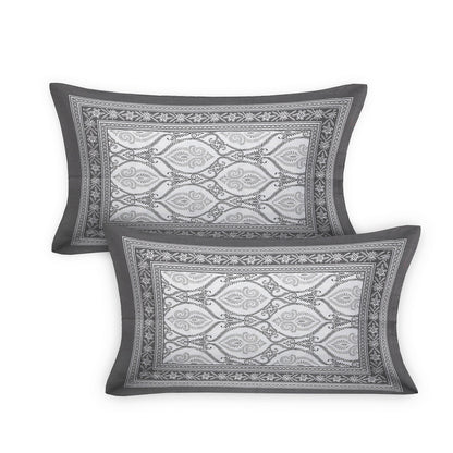 70/100 Geometrical 100% Cotton Single Bedsheet with 2 Pillow Covers, Soft & Elegant Design - HLB11