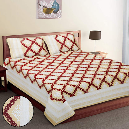 108/108 Geometrical 100% Cotton Jumbo Size Double Bedsheet with 2 Pillow Covers, Modern Design & Ultra-Soft Feel - HLB70