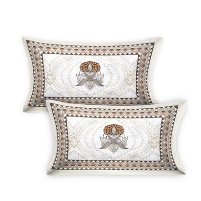 108/108 Hastkala 100% Cotton Jumbo Size Double Bedsheet with 2 Pillow Covers, Traditional Craft & Premium Comfort - HLB69