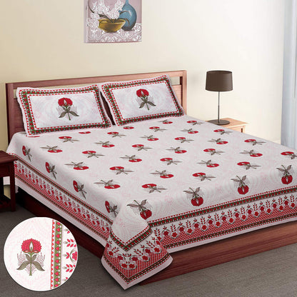 108/108 Hastkala 100% Cotton Jumbo Size Double Bedsheet with 2 Pillow Covers, Traditional Craft & Premium Comfort - HLB69