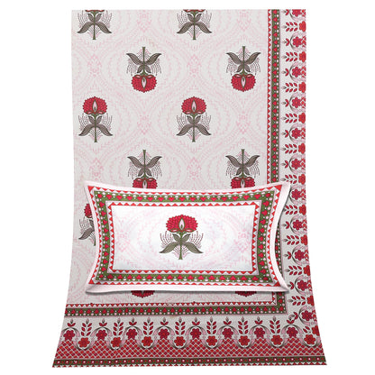 108/108 Hastkala 100% Cotton Jumbo Size Double Bedsheet with 2 Pillow Covers, Traditional Craft & Premium Comfort - HLB69