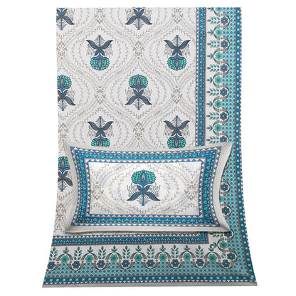 108/108 Hastkala 100% Cotton Jumbo Size Double Bedsheet with 2 Pillow Covers, Traditional Craft & Premium Comfort - HLB69