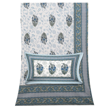 108/108 Hastkala 100% Cotton Jumbo Size Double Bedsheet with 2 Pillow Covers, Traditional Craft & Premium Comfort - HLB69