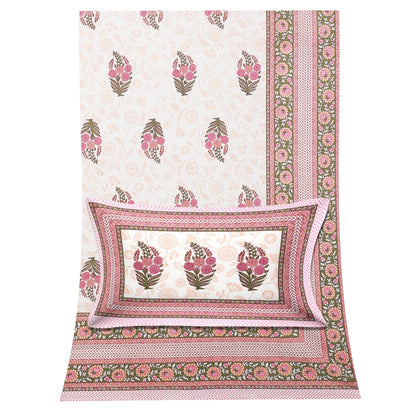 108/108 Hastkala 100% Cotton Jumbo Size Double Bedsheet with 2 Pillow Covers, Traditional Craft & Premium Comfort - HLB69