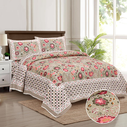 100/108 Katha Art 100% Cotton Super King Size Double Bedsheet with 2 Pillow Covers, Luxurious & Traditional Prints - HLB44