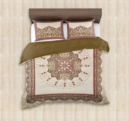 100/108 Mansi Gold Viscose Mix Super King Size Double Bedsheet with 2 Pillow Covers, Luxury Touch & Elegant Design - HLB36