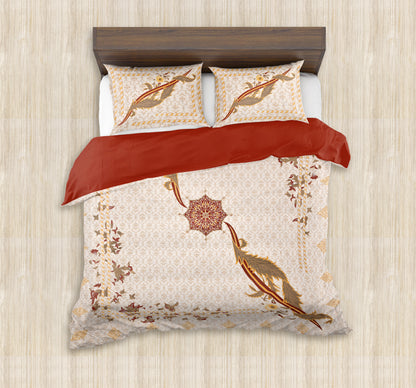 100/108 Mansi Gold Viscose Mix Super King Size Double Bedsheet with 2 Pillow Covers, Luxury Touch & Elegant Design - HLB36