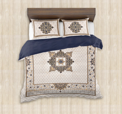 100/108 Mansi Gold Viscose Mix Super King Size Double Bedsheet with 2 Pillow Covers, Luxury Touch & Elegant Design - HLB36