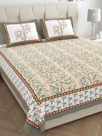 95/108 Parkota 100% Cotton Large King Size Double Bedsheet with 2 Pillow Covers, Elegant Look & Breathable Comfort - HLB20