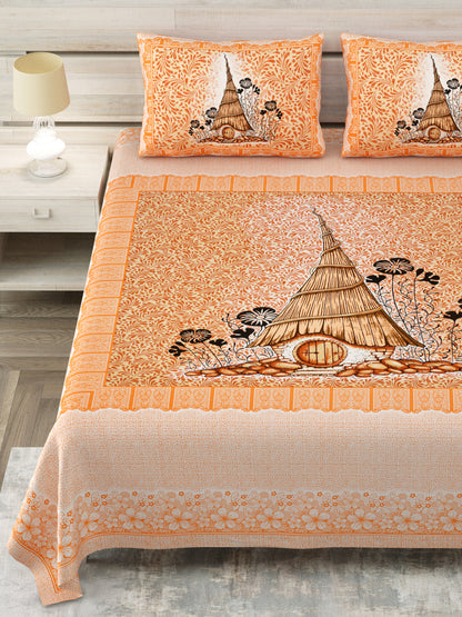 100/108 Photo Frame Viscose Mix Super King Size Double Bedsheet with 2 Pillow Covers, Artistic Prints & Soft Fabric - HLB29