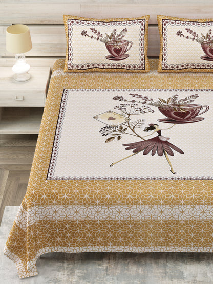 100/108 Photo Frame Viscose Mix Super King Size Double Bedsheet with 2 Pillow Covers, Artistic Prints & Soft Fabric - HLB29