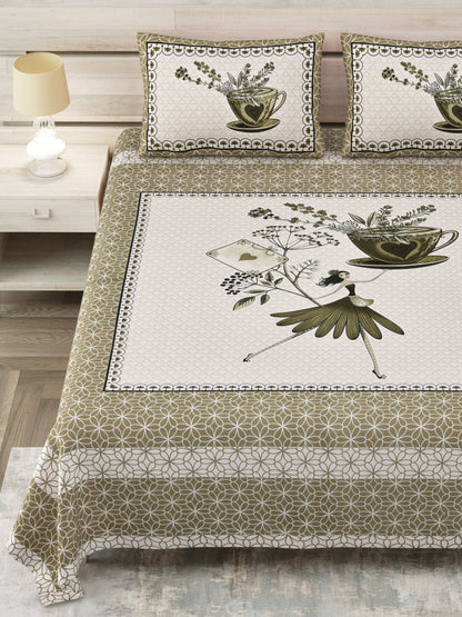 100/108 Photo Frame Viscose Mix Super King Size Double Bedsheet with 2 Pillow Covers, Artistic Prints & Soft Fabric - HLB29