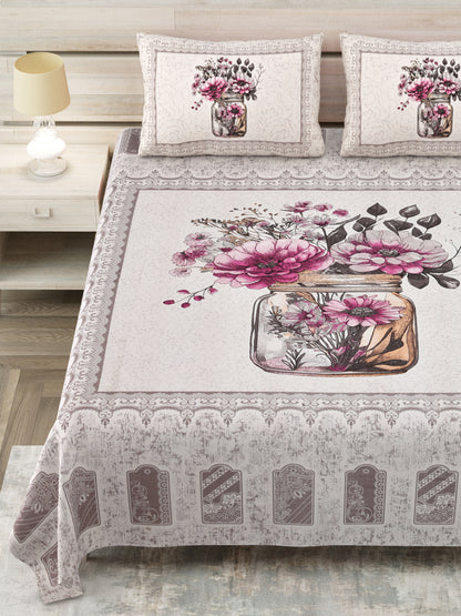 100/108 Photo Frame Viscose Mix Super King Size Double Bedsheet with 2 Pillow Covers, Artistic Prints & Soft Fabric - HLB29