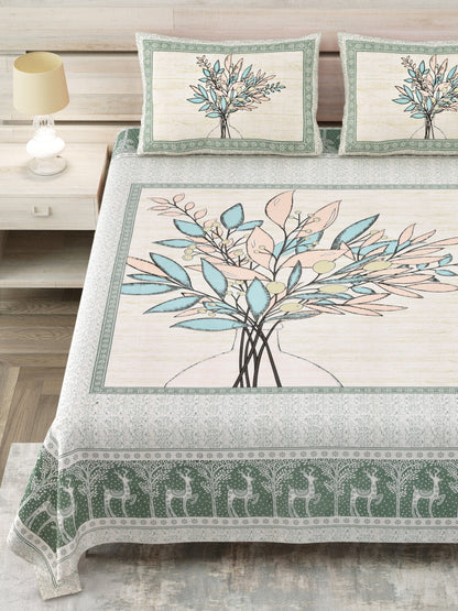 100/108 Photo Frame Viscose Mix Super King Size Double Bedsheet with 2 Pillow Covers, Artistic Prints & Soft Fabric - HLB29