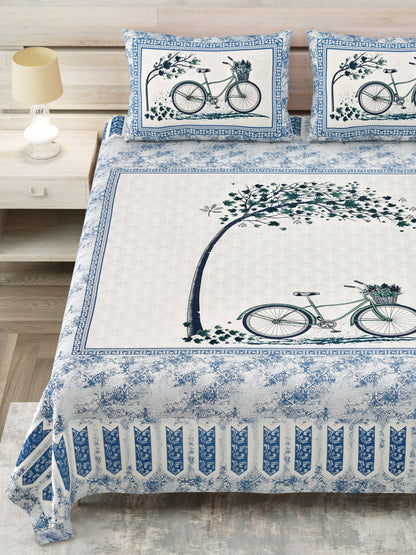 100/108 Photo Frame Viscose Mix Super King Size Double Bedsheet with 2 Pillow Covers, Artistic Prints & Soft Fabric - HLB29