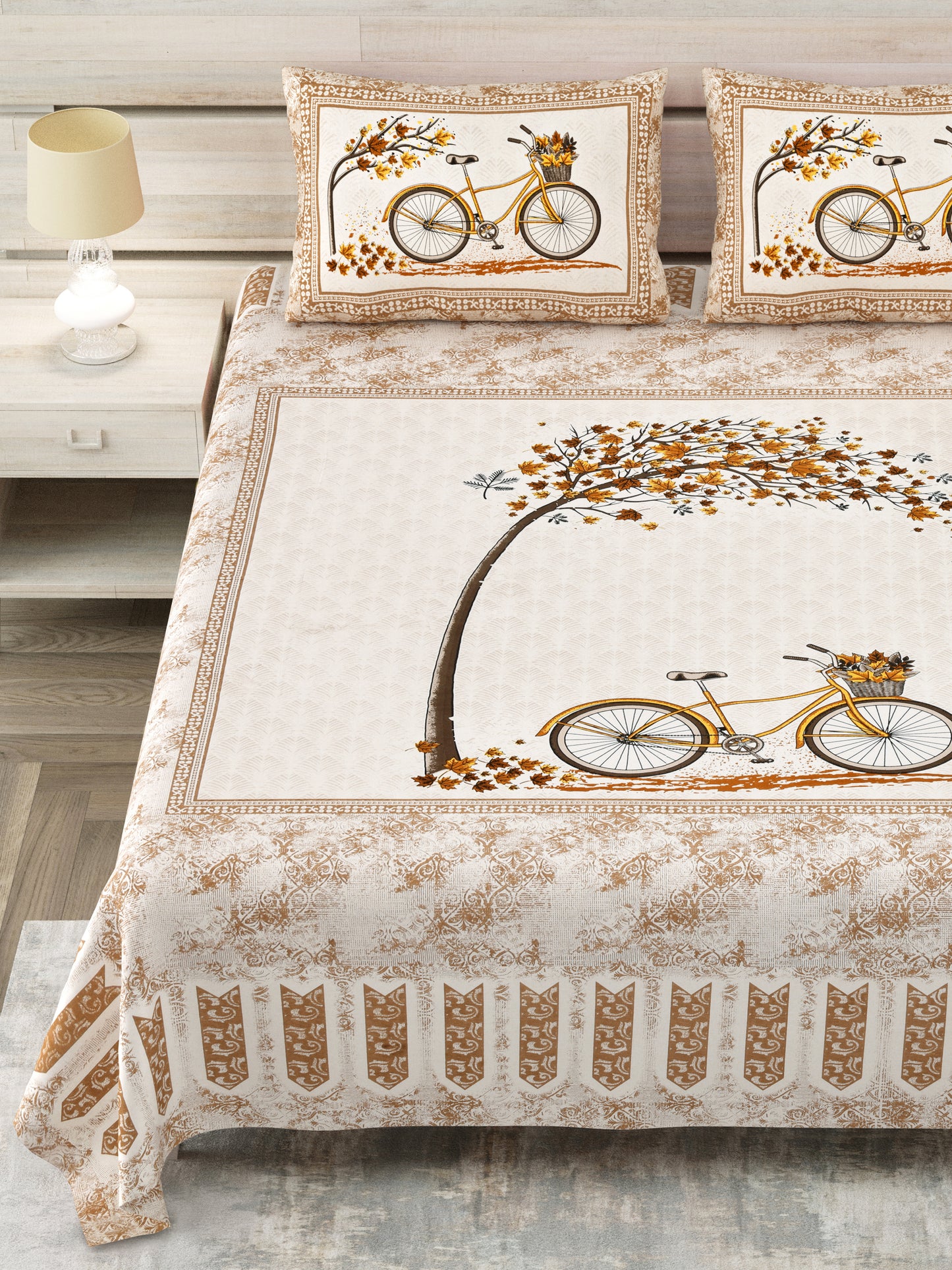 100/108 Photo Frame Viscose Mix Super King Size Double Bedsheet with 2 Pillow Covers, Artistic Prints & Soft Fabric - HLB29