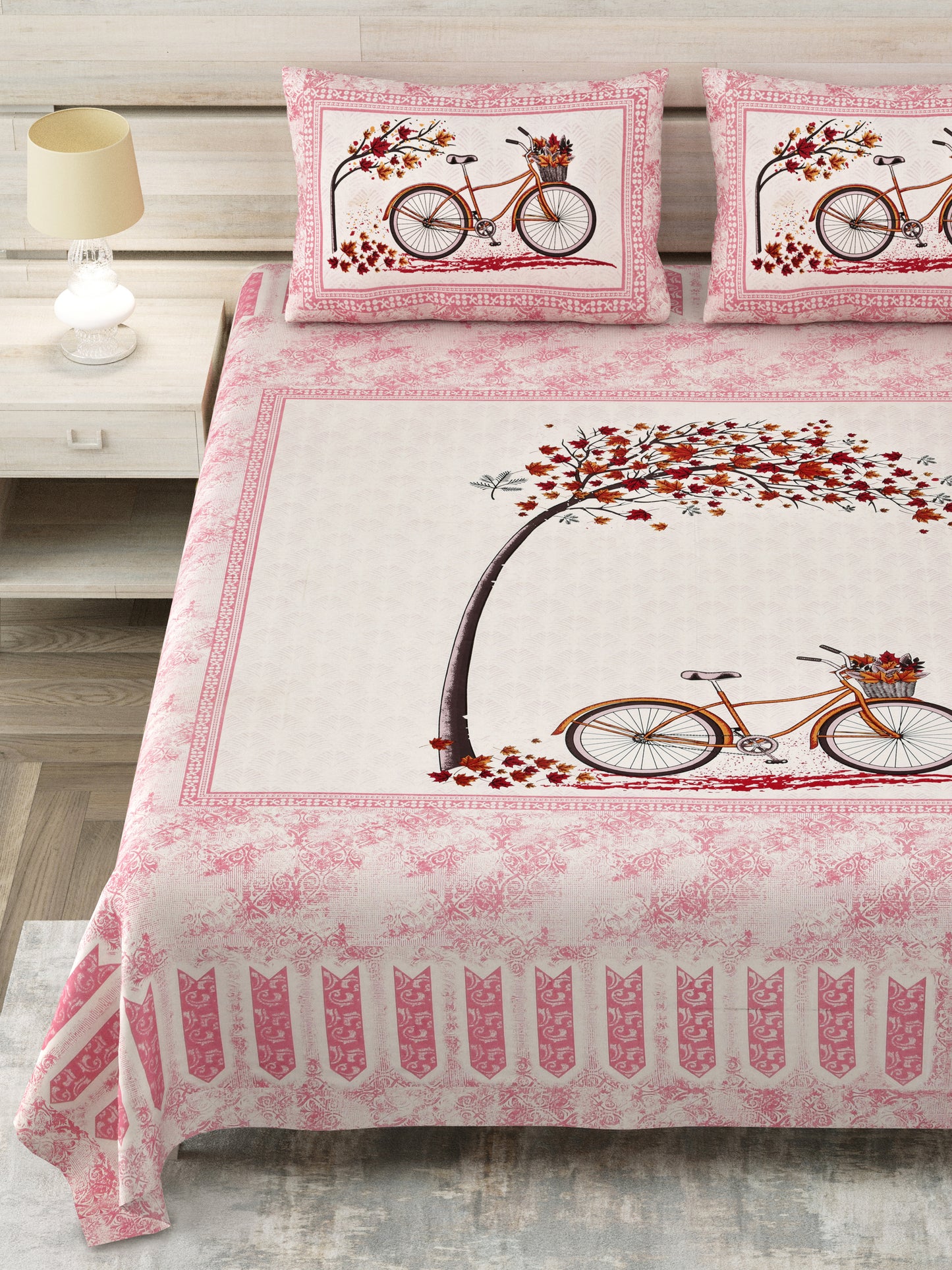100/108 Photo Frame Viscose Mix Super King Size Double Bedsheet with 2 Pillow Covers, Artistic Prints & Soft Fabric - HLB29