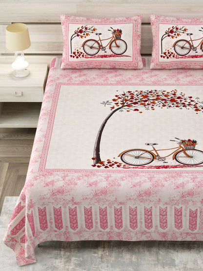 100/108 Photo Frame Viscose Mix Super King Size Double Bedsheet with 2 Pillow Covers, Artistic Prints & Soft Fabric - HLB29