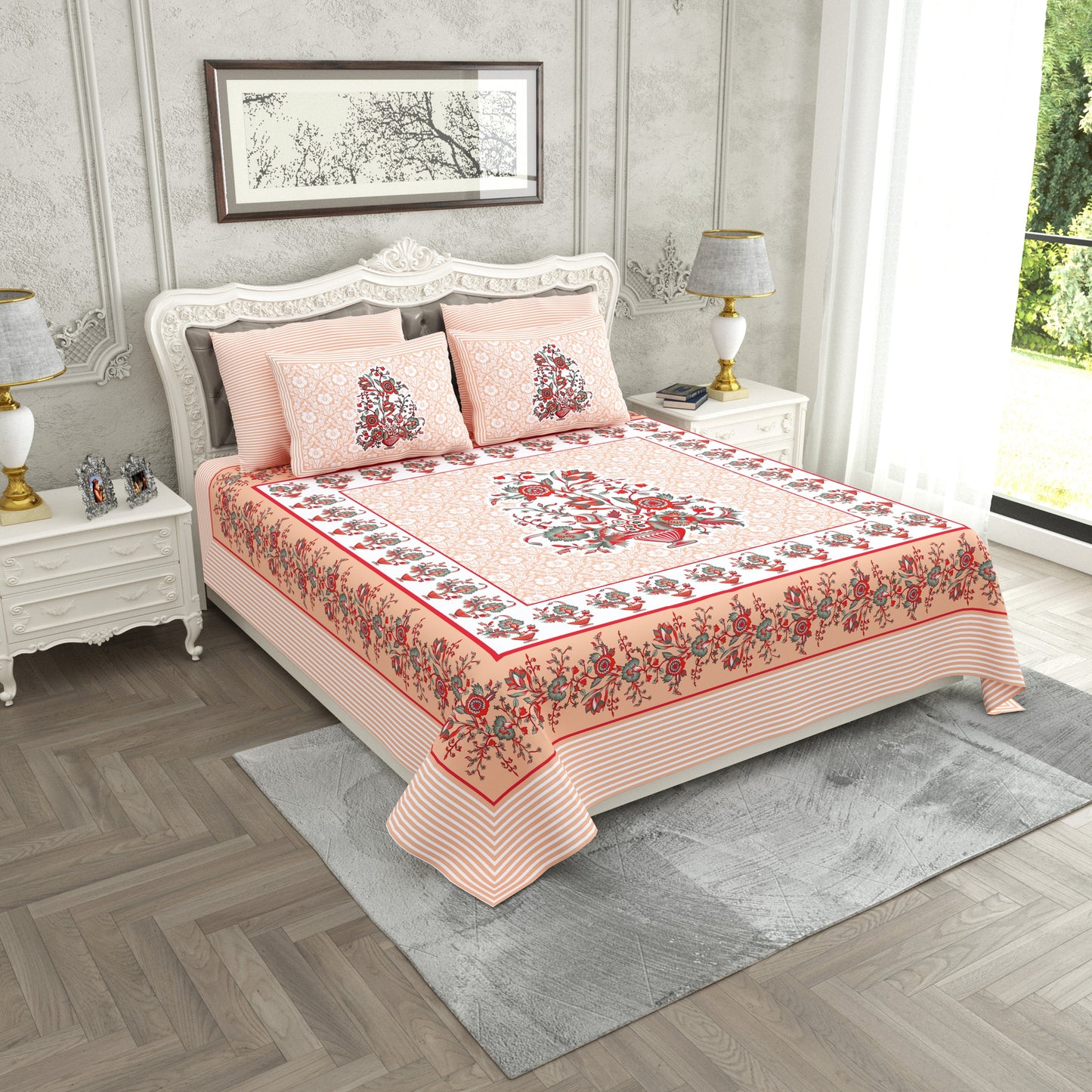 120/120 Raider 100% Cotton Super Jumbo King Size Double Bedsheet with 2 Pillow Covers, Luxurious & Skin-Friendly Fabric - HLB78