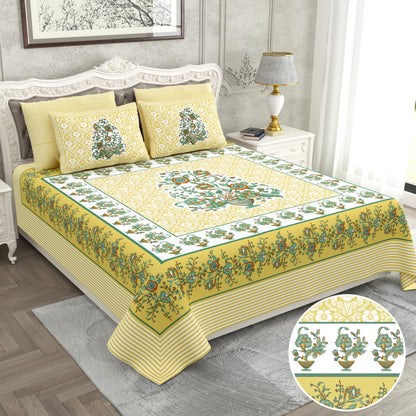 120/120 Raider 100% Cotton Super Jumbo King Size Double Bedsheet with 2 Pillow Covers, Luxurious & Skin-Friendly Fabric - HLB78