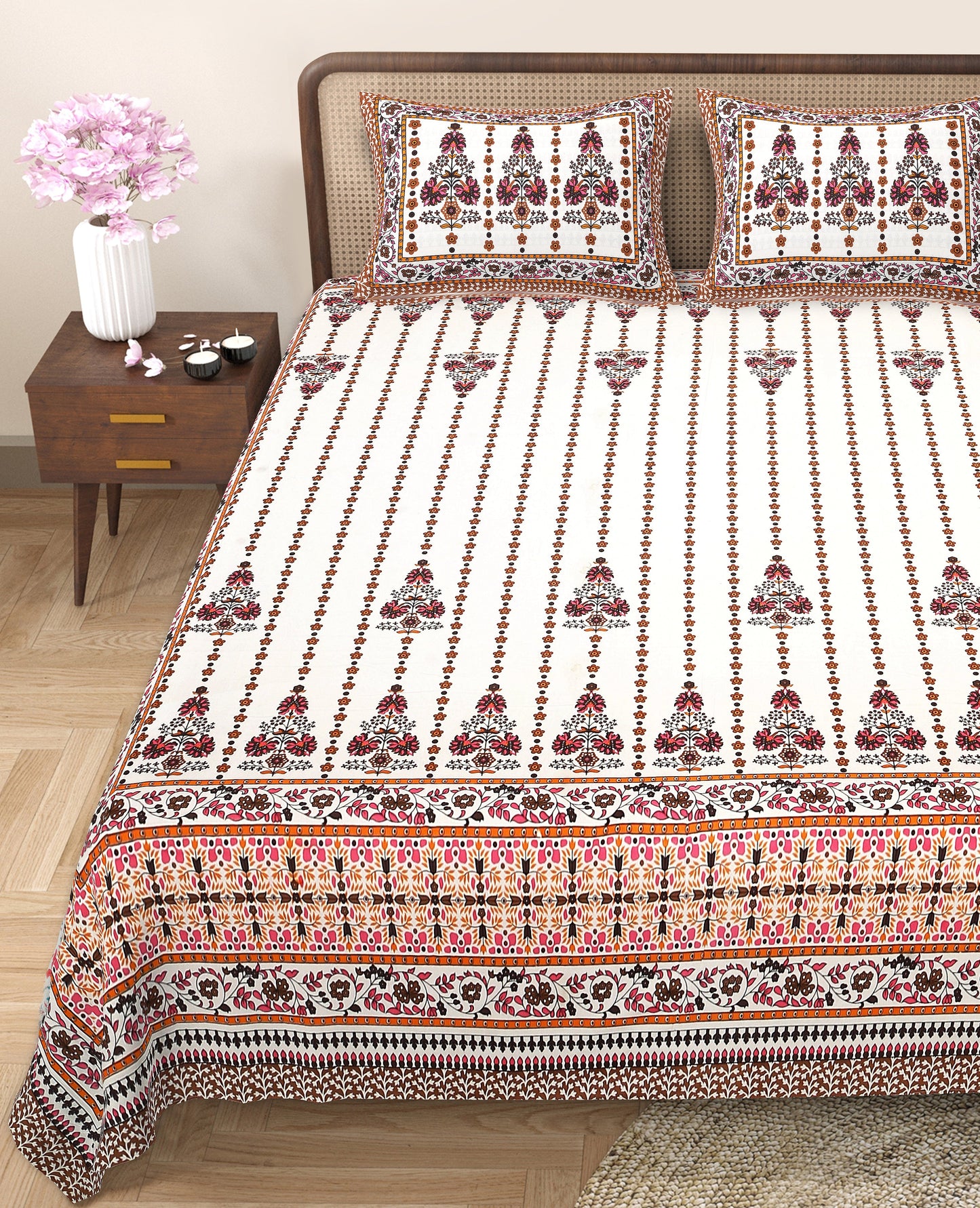 108/108 Rajwadi Viscose Mix Jumbo Size Double Bedsheet with 2 Pillow Covers, Rich Look & Vibrant Design - HLB61
