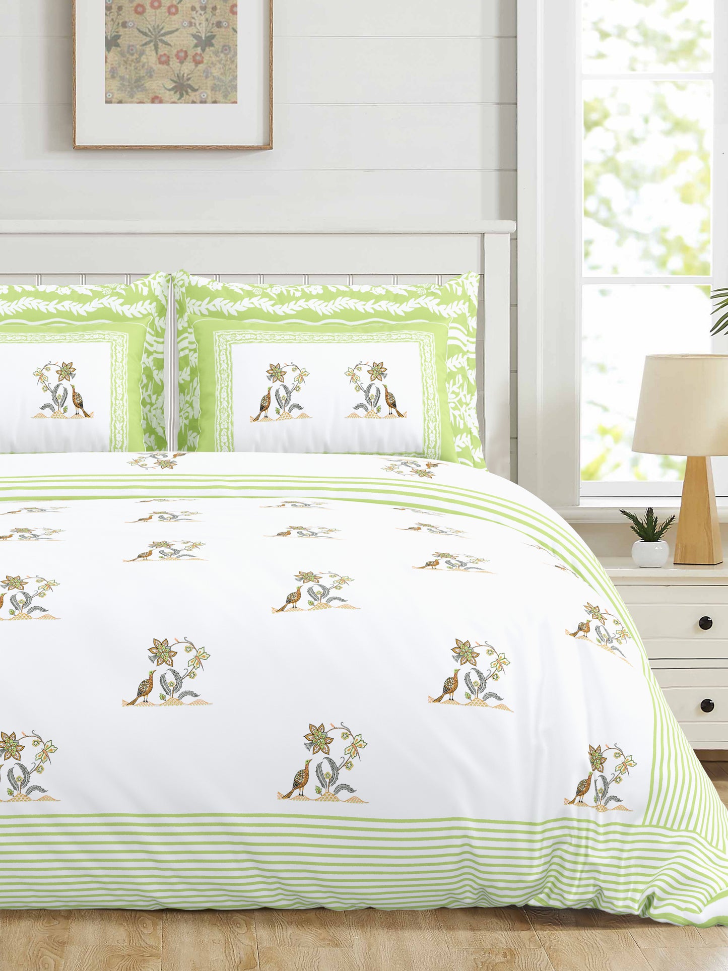 108/108 Real Handblock 100% Cotton Jumbo Size Double Bedsheet with 2 Pillow Covers, Authentic Craft & Soft Fabric - HLB74
